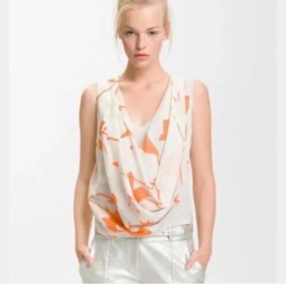 SKU 2 Diane Von Furstenberg Silk Rina Blouse Size 6 Cream Orange